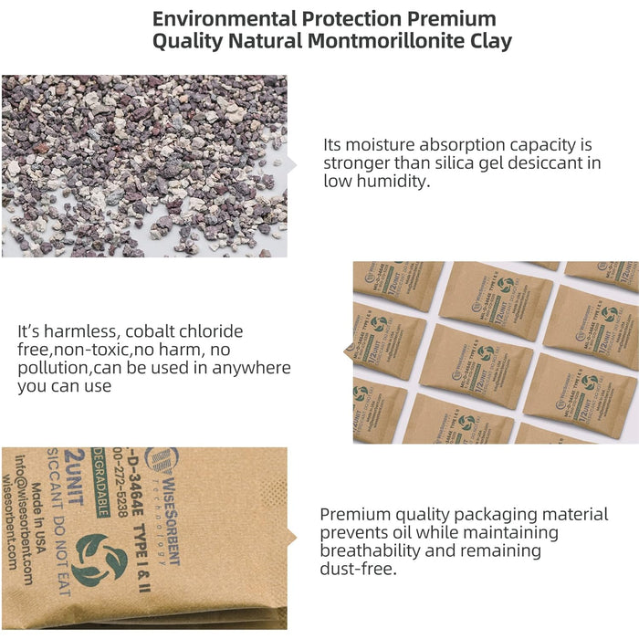 1/2U Kraft Clay Desiccants Packs for Safe, 17 Gram Dehumidifier for Gun Safe, Military Grade Moisture Absorbers