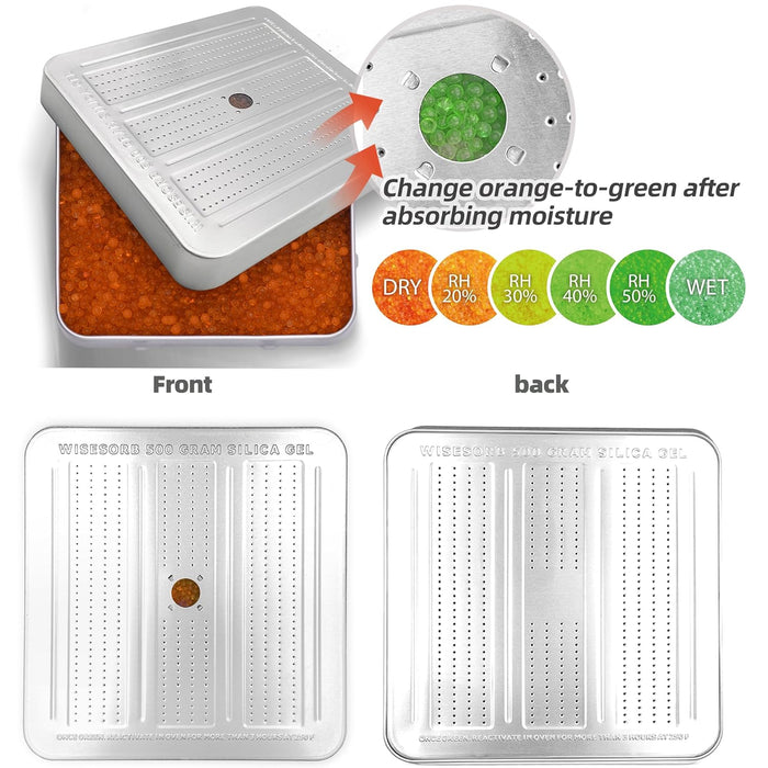 500g Reusable Orange to Green Silica Gel Desiccant – Flat Aluminum Canister | Color-Changing Moisture Absorber for Small Bulk Use