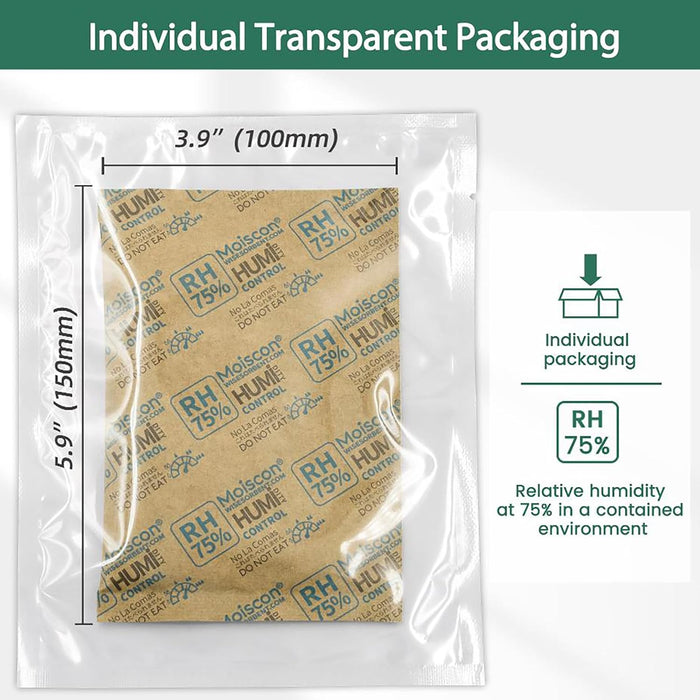 75%  60 Gram Two-Way Humidity Control Packs,Moisture Control Packets Individually Wrapped, Humidifier Packs for Storage Containers Hydration Packets