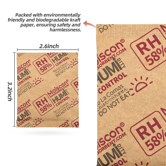 Wisesorb 8g 58% Two-Way Humidity Control Packs for Storing 1 oz, for Small Storage Containers Resealable Bags, Hydration Packets Moisture Control Packets Individually Wrapped