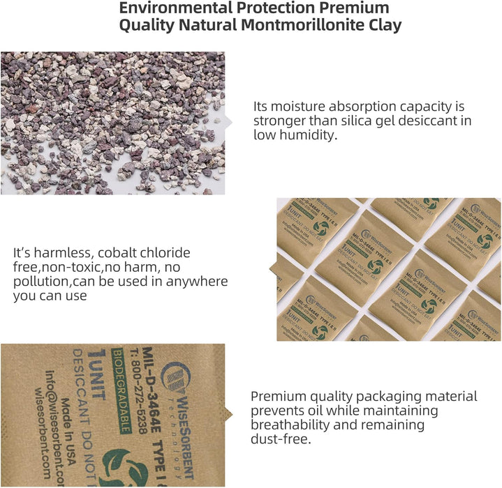 1U Kraft Clay Desiccants Packs for Safe, 33 Gram Dehumidifier for Gun Safe, Military Grade Moisture Absorbers