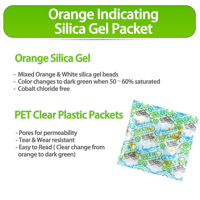 3 Gram Food Safe Desiccant Packs, Silica Gel Packets, Orange to Green Indicating- Moisture Absorbers for Storage