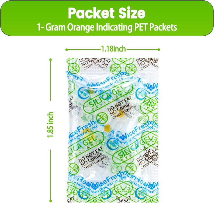 1 Gram Food Safe Desiccant Packs, Silica Gel Packets, Indicating Desiccant Moisture Absorbers for Food Storage
