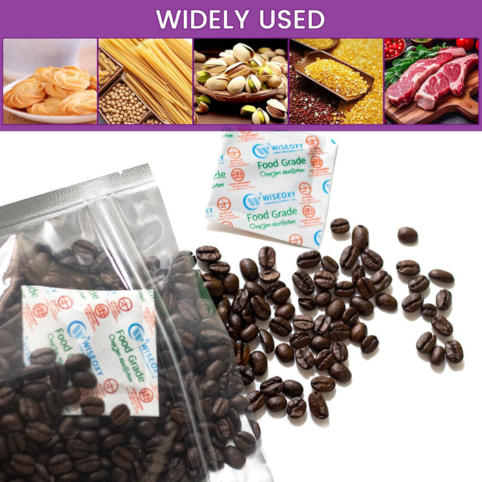 120pcs Mylar Bags for Food Storage with Oxygen Absorbers 300cc 500cc (50 Packs Each), Resealable Pouches 4 Sizes Mix Bundle 30 Each (10x14, 7x10, 5x7, 4x6 Inches), Stand Up with Clear Window