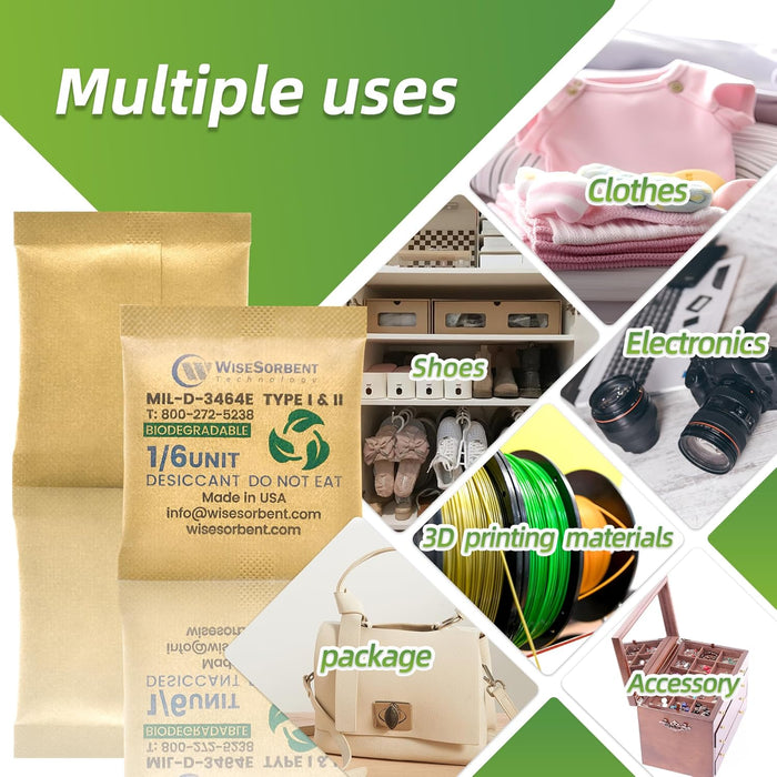 1/6U Kraft Clay Desiccants Packs for Storage, 5 Gram Bentonite Clay Desiccant Bags for Gun Safe, Military Grade Moisture Absorbers, Food Safe Silica Gel Packets Alternative