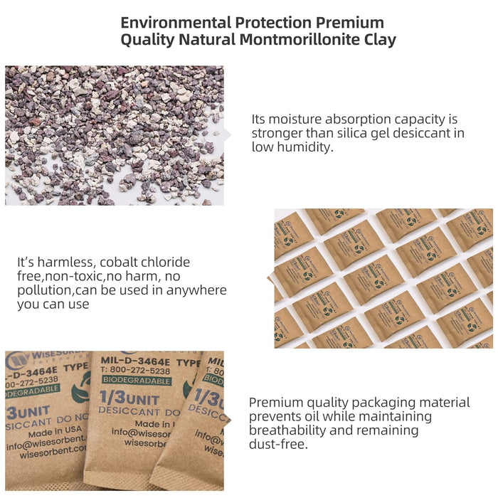 1/3U Kraft Clay Desiccants Packs for Safe, 11 Gram 270 Pack Dehumidifier for Gun Safe, Military Grade Moisture Absorbers, Conforms to MIL-D-3464E Type I & II Absorbents