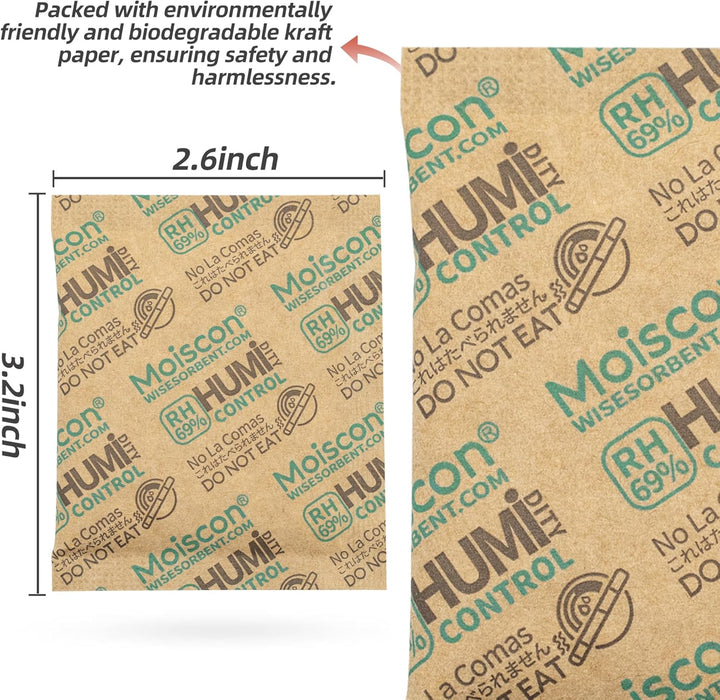 69% 8 Gram Two-Way Humidity Control Packs for Storing 1 oz, Size 8 for Travel Case Resealable Bags, Humidity Pack Moisture Control Packets Individually Wrapped