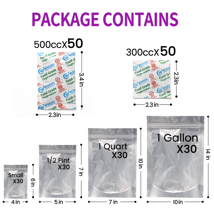 120pcs Mylar Bags for Food Storage with Oxygen Absorbers