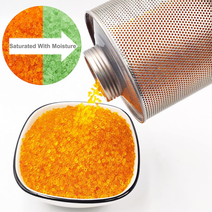 750g Reusable Indicating Silica Gel Desiccant – Orange to Green, Moisture Absorber Canister for Small Storage & Home Use