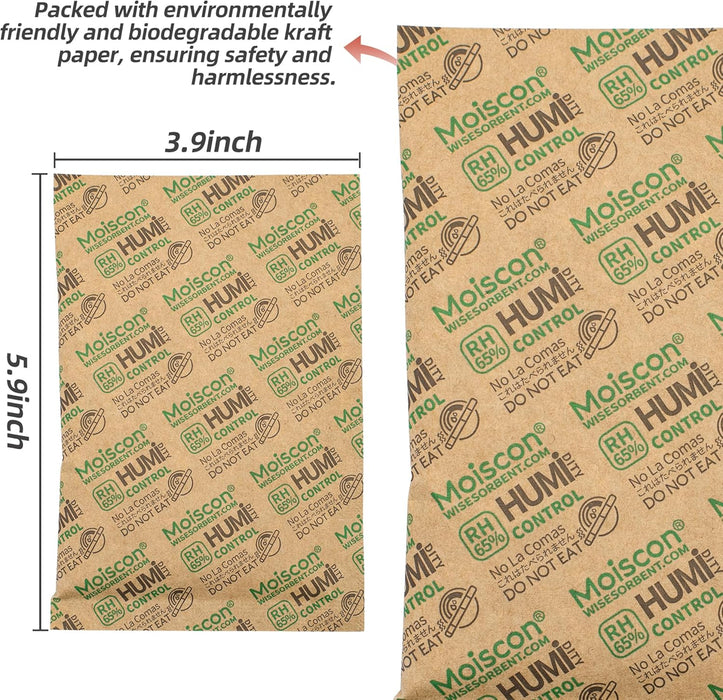 65% 60 Gram Two-Way Humidity Control Packs for Storing Up to 5 Items, Size 8 for Small Plastic Travel Case Wood Container, Humidity Pack Moisture Control Packets Individually Wrapped