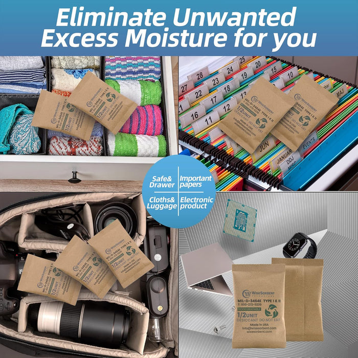 1/2U Kraft Clay Desiccants Packs for Safe, 17 Gram Dehumidifier for Gun Safe, Military Grade Moisture Absorbers