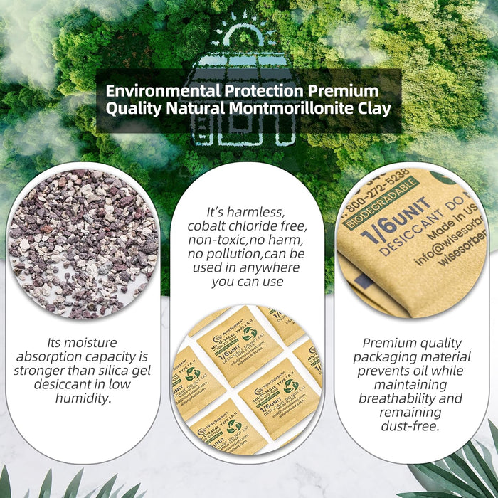 1/6U Kraft Clay Desiccants Packs for Storage, 5 Gram Bentonite Clay Desiccant Bags for Gun Safe, Military Grade Moisture Absorbers, Food Safe Silica Gel Packets Alternative