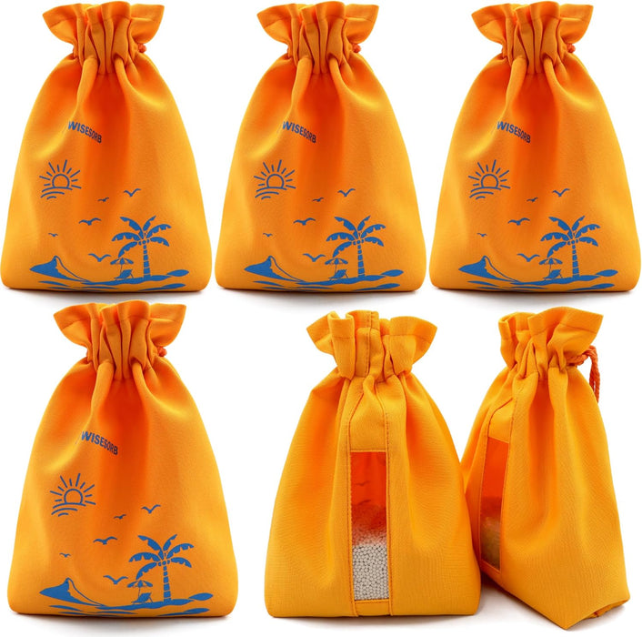 7x9 Inch Orange Drawstring Pouch with Transparent Window – for Desiccant Beads, Snacks, Seeds