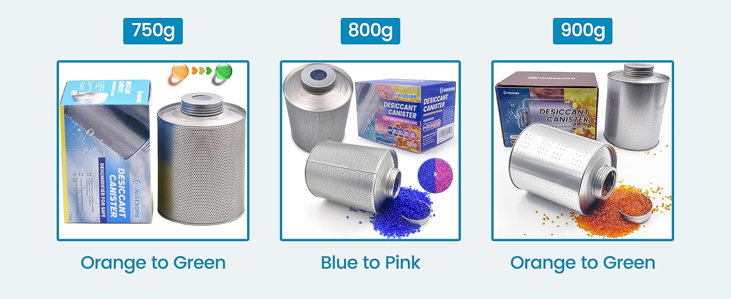 750g Reusable Indicating Silica Gel Desiccant – Orange to Green, Moisture Absorber Canister for Small Storage & Home Use