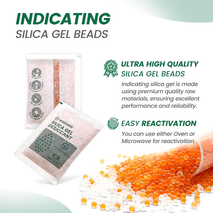 50g 10pcs Silica Gel Packets， Rechargeable Indicating Desiccant Packs