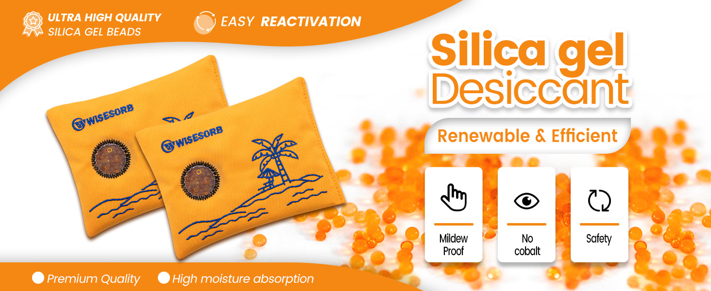 100g Packs Rechargeable Desiccant Packs, Orange Indicating Silica Gel Packets, Moisture Absorber for Storage, Seeds, 3D Filaments, Electronics, Safes, Luggage - Reusable Dehumidifier Bags