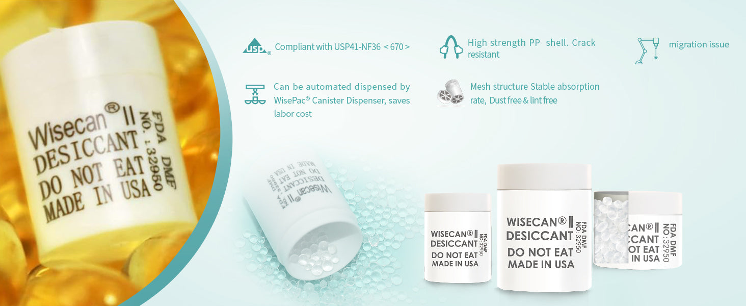 3 Gram Silica Gel Canister, Desiccant Canister, Silica Gel Capsules, Desiccant Capsules, Moisture Absorbers for Food Storage, Food Safe Dehumidifiers Wisecan