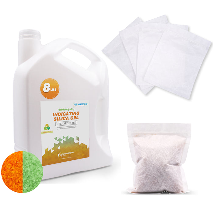 8LBS Indicating Silica Gel Beads (Orange to Green) with 10pcs Resealable Nonwoven Zip Bags