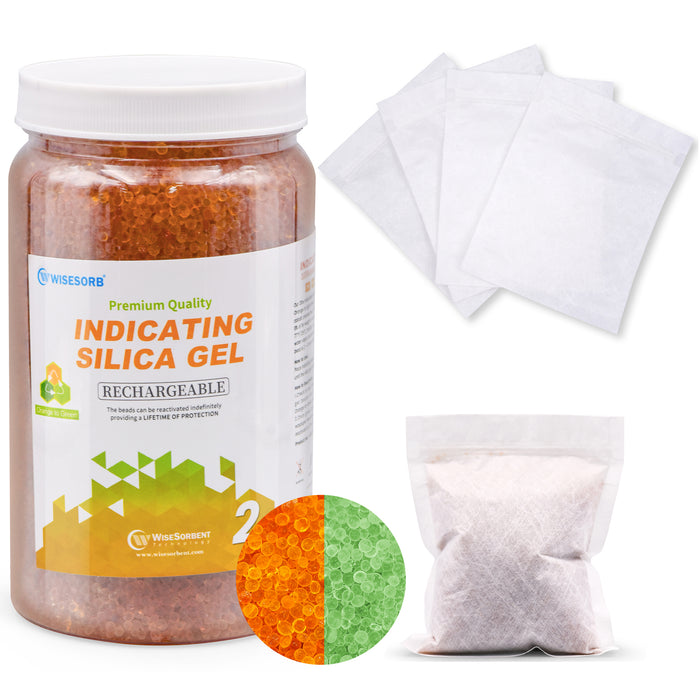 2LBS Indicating Silica Gel Beads (Orange to Green) with 5pcs Resealable Nonwoven Zip Bags