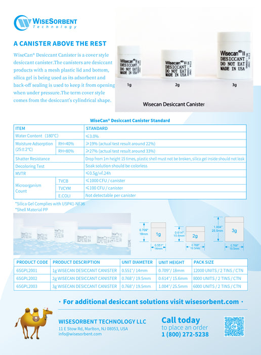 3 Gram Silica Gel Canister Desiccant