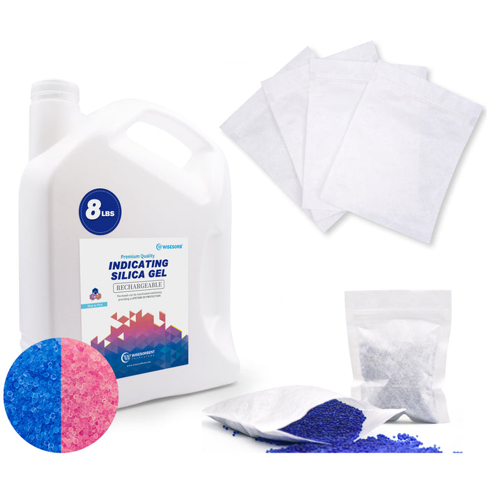 8LBS Indicating Silica Gel Beads (Blue to Pink) with 8pcs Resealable Nonwoven Zip Bags