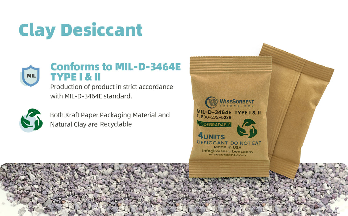 Kraft Bag Clay Desiccant Packs for Safe 17 Gram, 1/2U Conforms to MIL-D-3464E Type I & II Absorbents