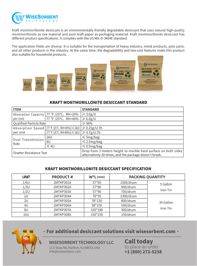 Kraft bag clay desiccants 1/3U — Wisesorbent Store