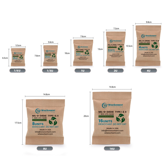 Kraft Bag Clay Desiccant Packs for Safe 528 Gram, 16U Conforms to MIL-D-3464E Type I & II Absorbents