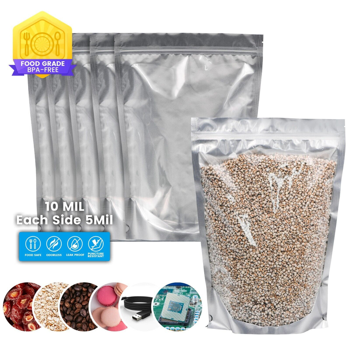 10 Pack Grain Moisture-proof Sealed Bag,Transparent Grain Storage Suction  Bags,Clear Grain Storage Suction Bags Safe Waterproof Odor,Stand Up Food